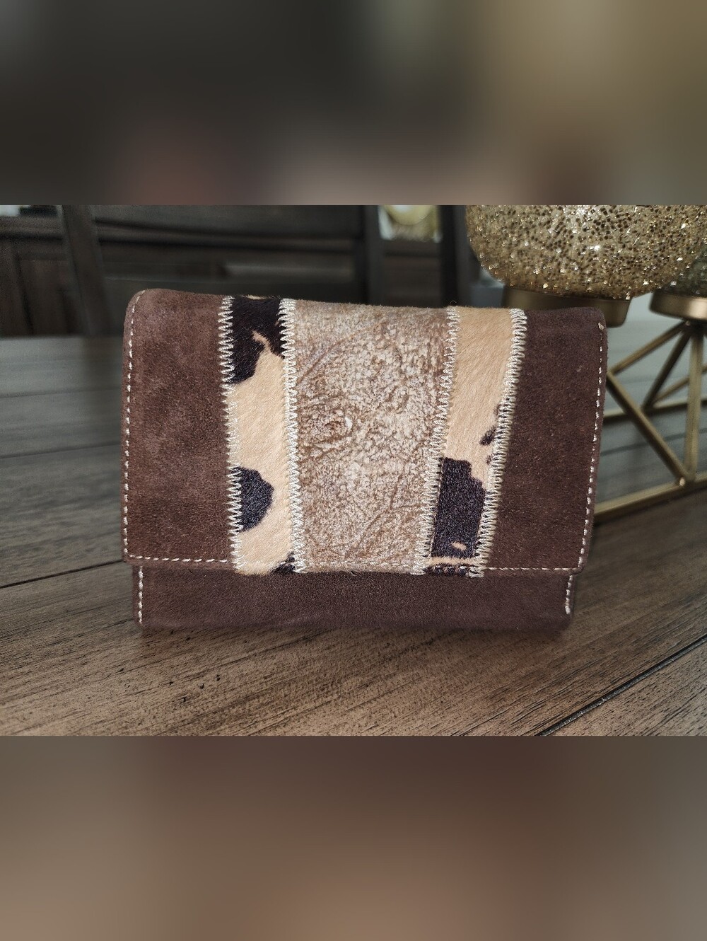 Coveri World Vera Pelli Italiana Brown Patch Suede Wallet - Classic Bi-Fold